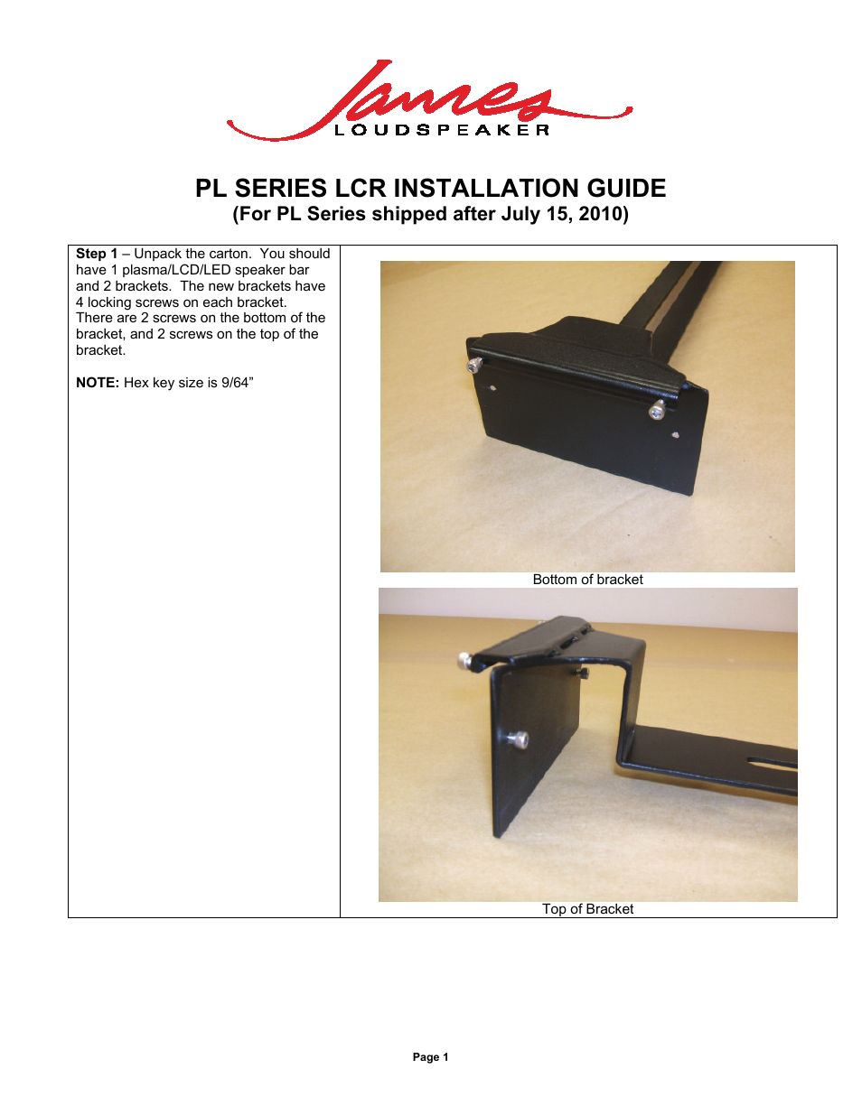 James Loudspeaker PL SERIES LCR (For shipped after July 15, 2010) User Manual | 5 pages