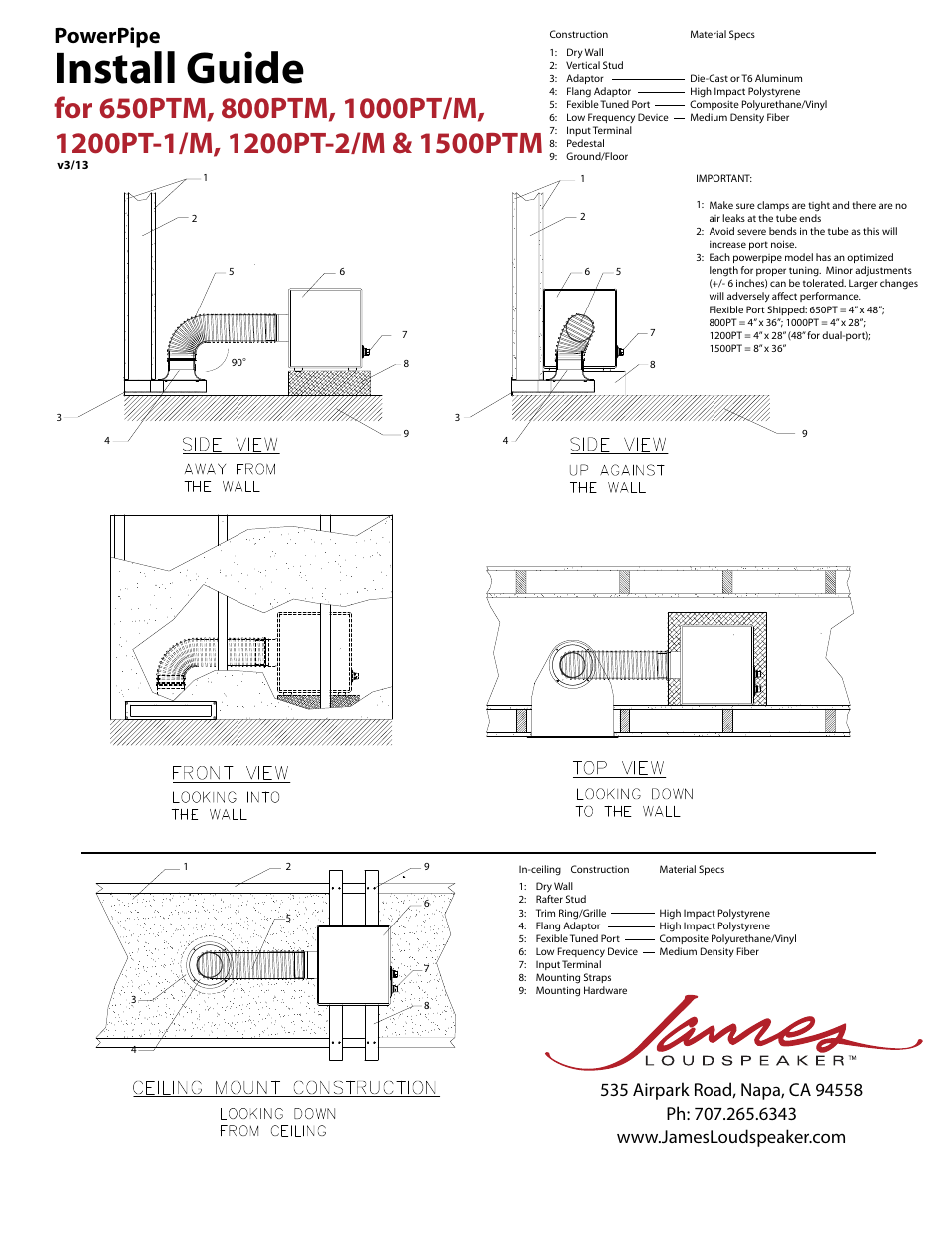 James Loudspeaker 650PTM User Manual | 1 page