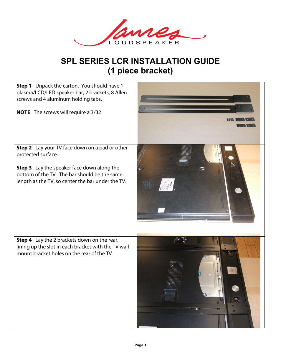 James Loudspeaker SPL SERIES LCR (1 piece bracket) User Manual | 4 pages