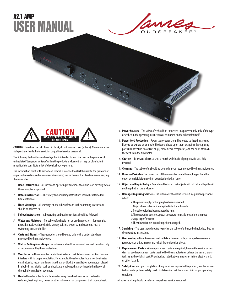 James Loudspeaker A2.1 Amp User Manual | 2 pages