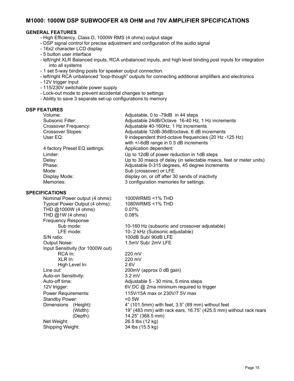 James Loudspeaker M1000 User Manual | Page 15 / 19