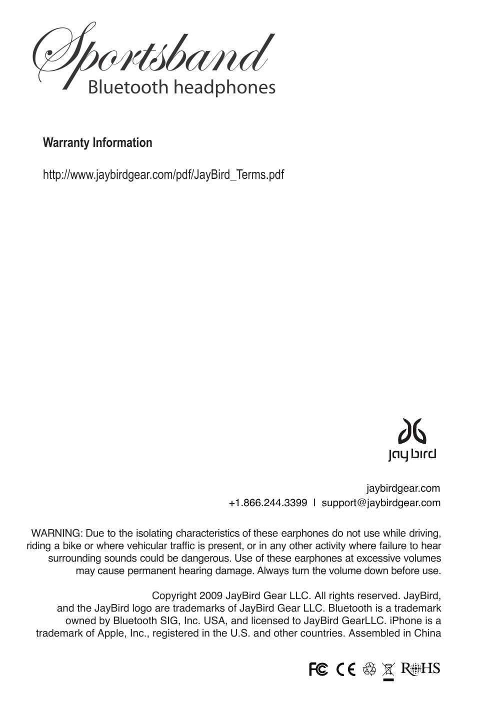 Sb1-usermanual-20100225-11, Sportsband, Bluetooth headphones | JayBird SB1 User Manual | Page 11 / 11