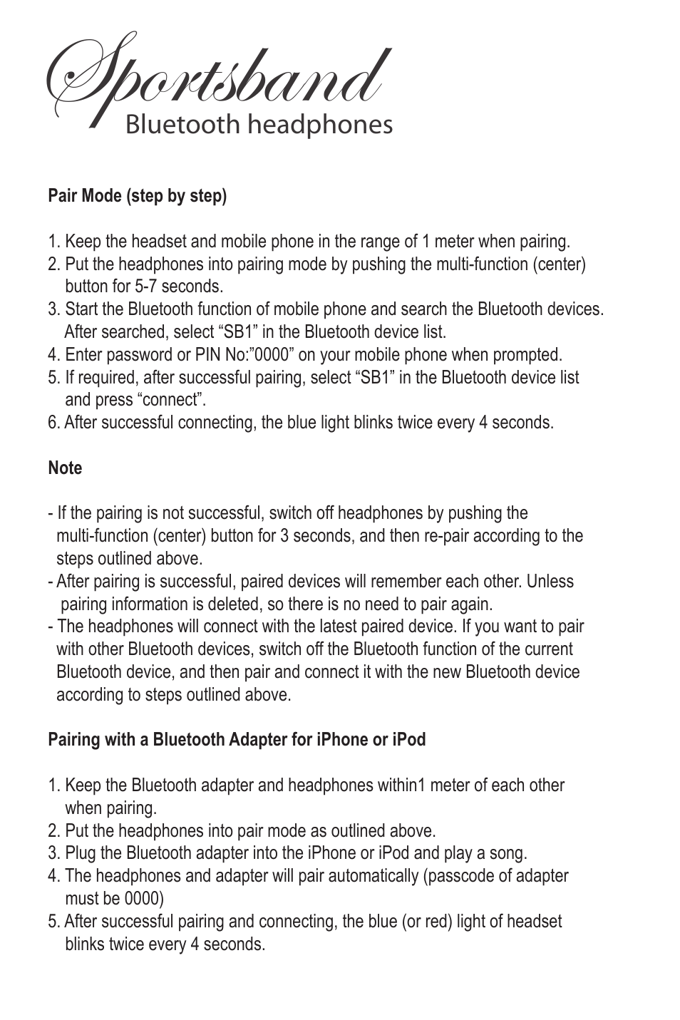 Sb1-usermanual-20100225-04, Sportsband, Bluetooth headphones | JayBird SB1 User Manual | Page 4 / 11