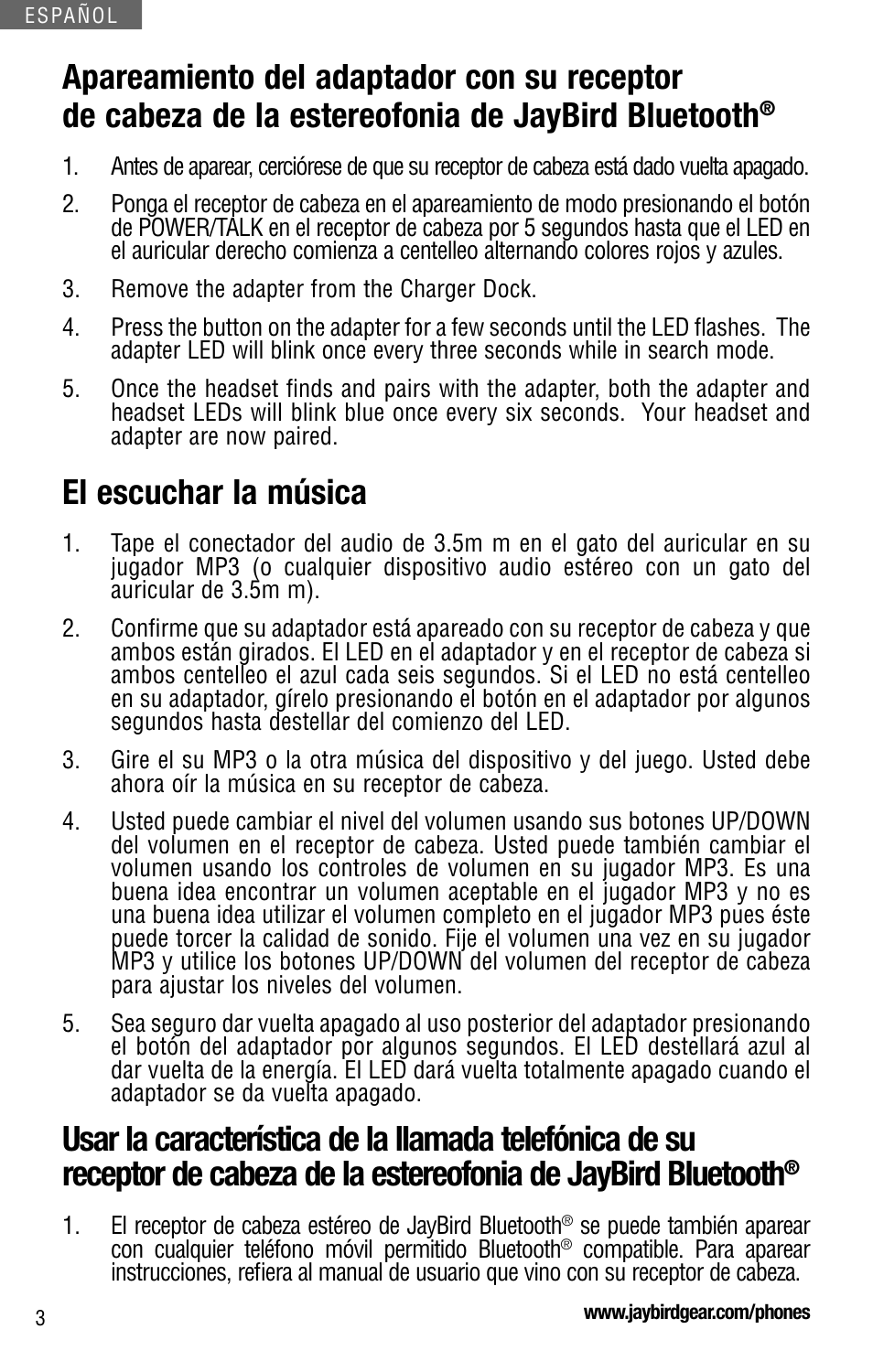 El escuchar la música | JayBird JBBA100m User Manual | Page 20 / 22
