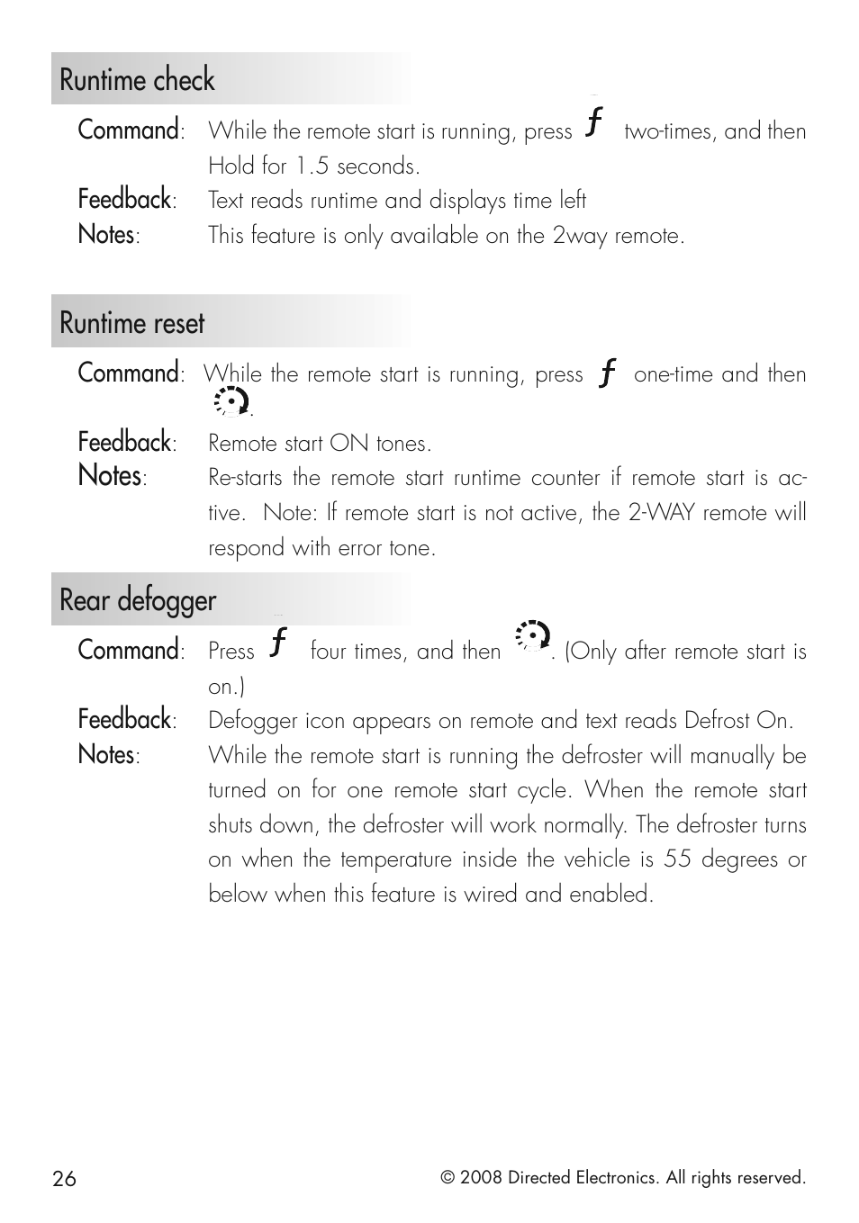 Runtime check, Runtime reset, Rear defogger | CLIFFORD 20.7 User Manual | Page 26 / 52