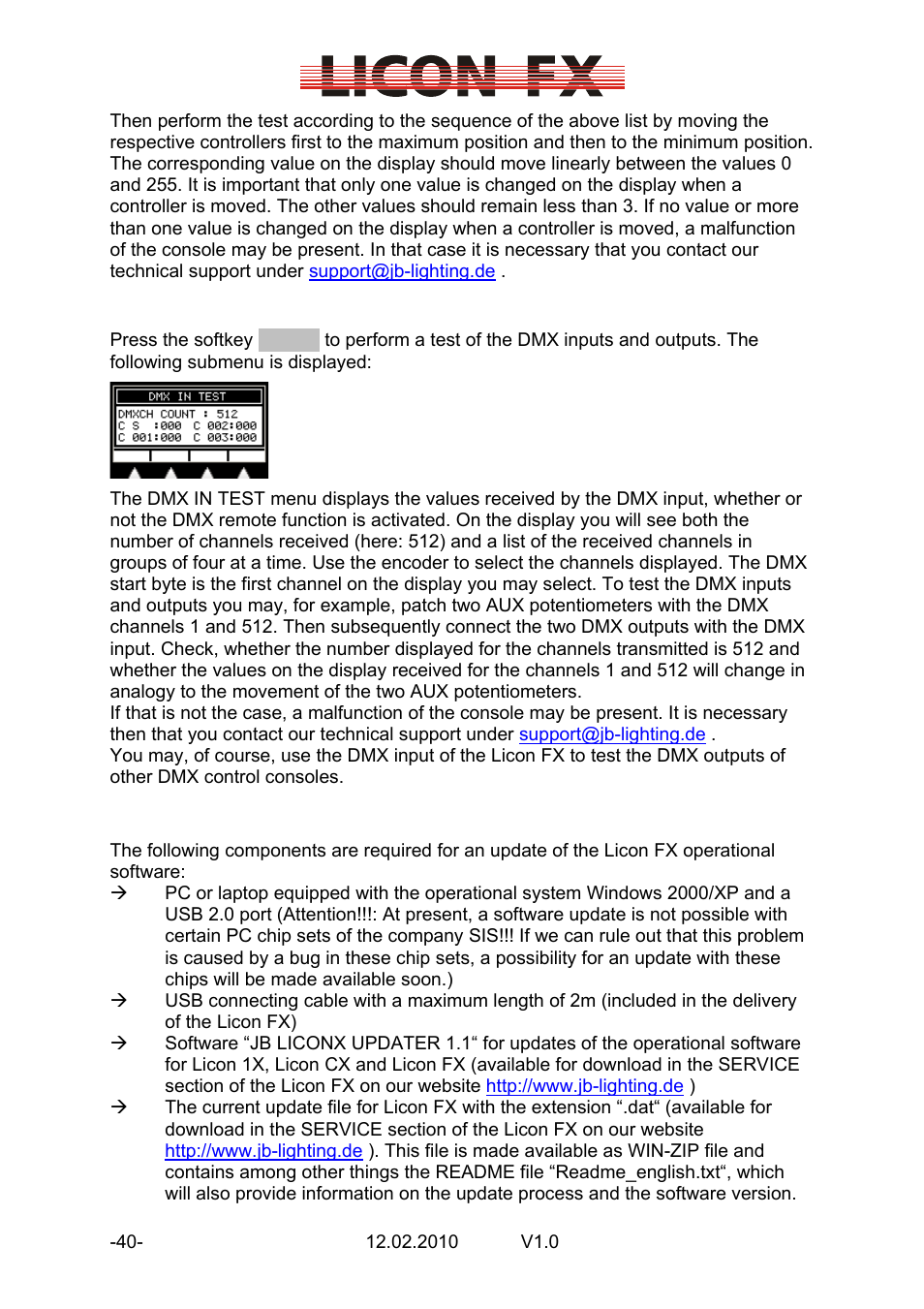 8 performing a software update | JB-Lighting Licon FX User Manual | Page 40 / 44