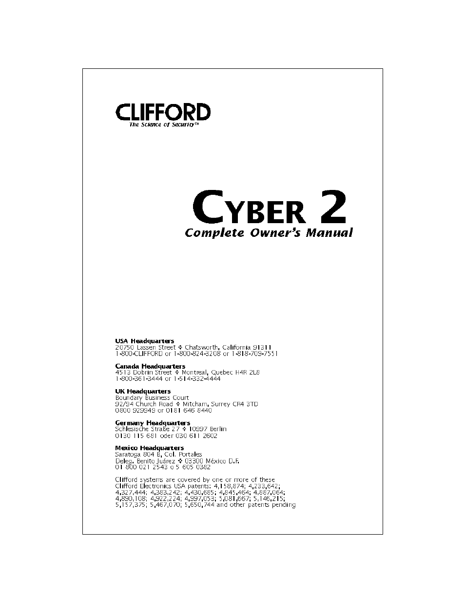 CLIFFORD CYBER 2 User Manual | 9 pages