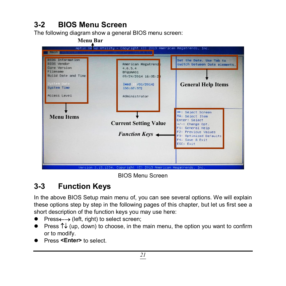 2 bios menu screen, 3 function keys | Jetway Computer NF9QU User Manual | Page 26 / 44