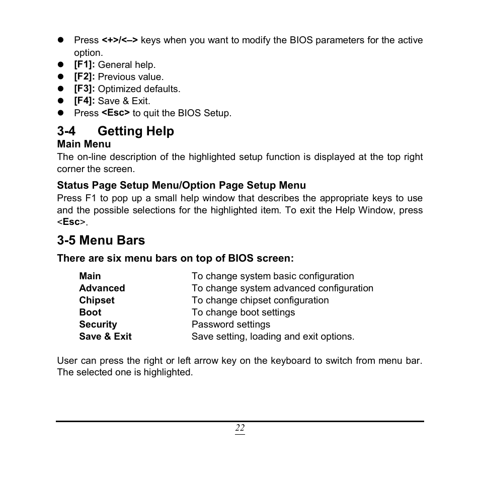 4 getting help, 5 menu bars | Jetway Computer NF9QU User Manual | Page 27 / 44