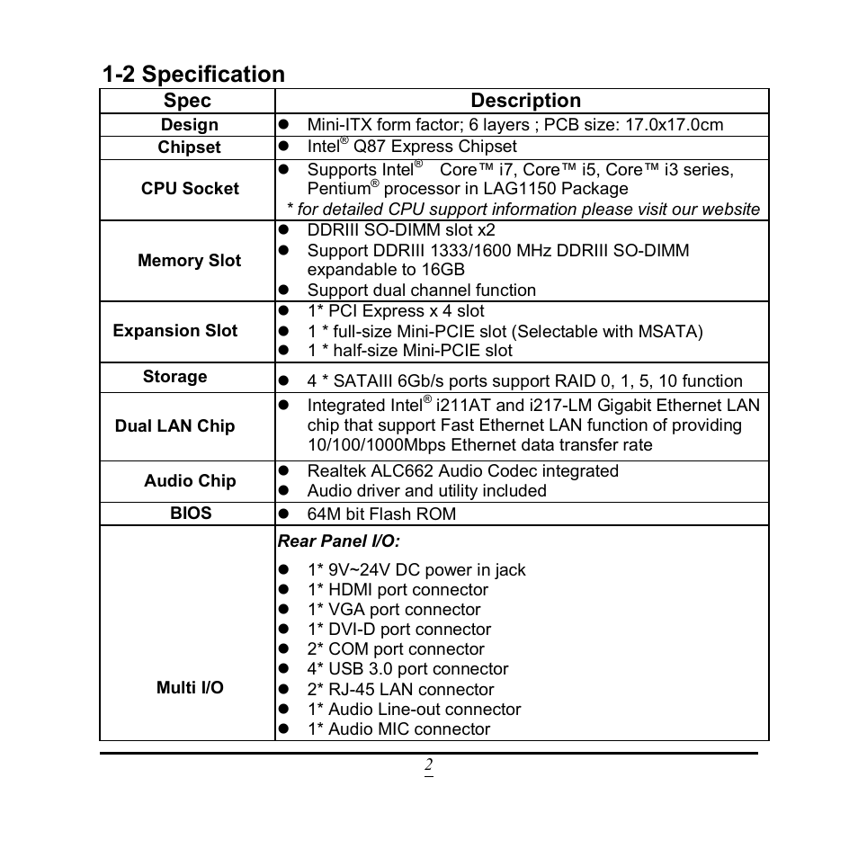 2 specification | Jetway Computer NF9QU User Manual | Page 7 / 44