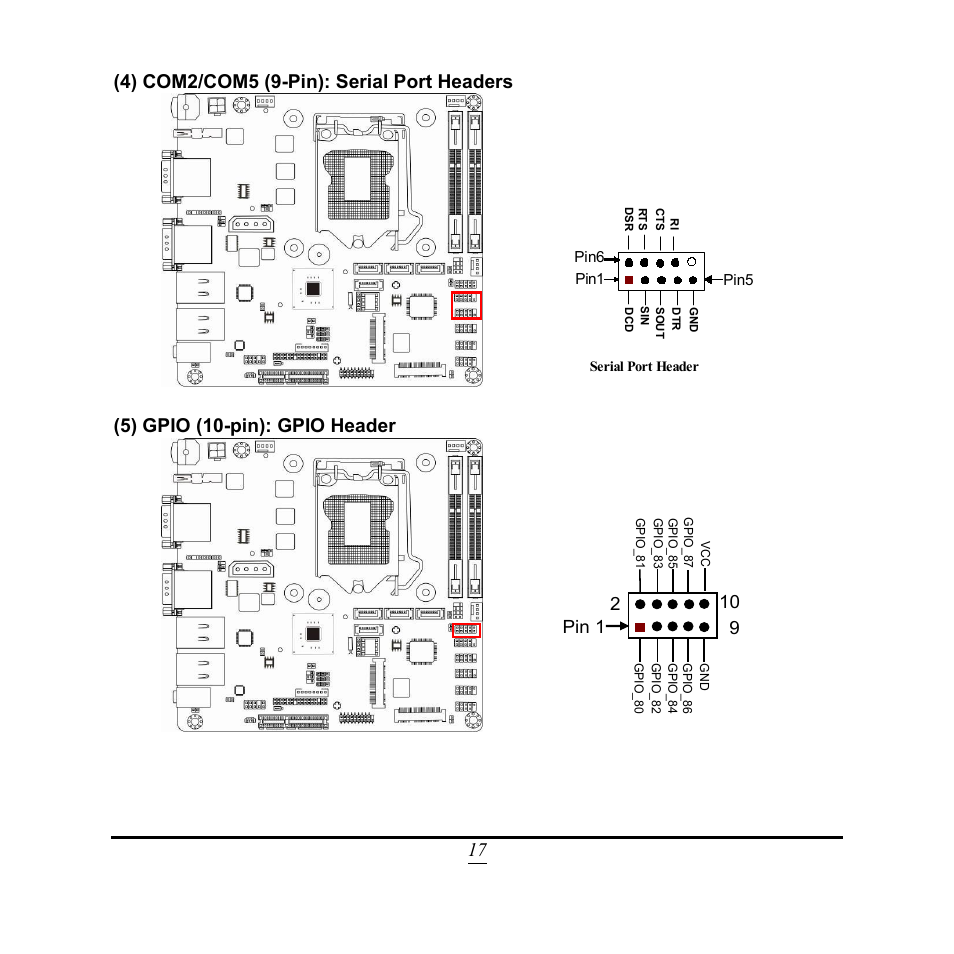 5) gpio (10-pin): gpio header, 2pin 1 10 | Jetway Computer NF9Q User Manual | Page 22 / 48
