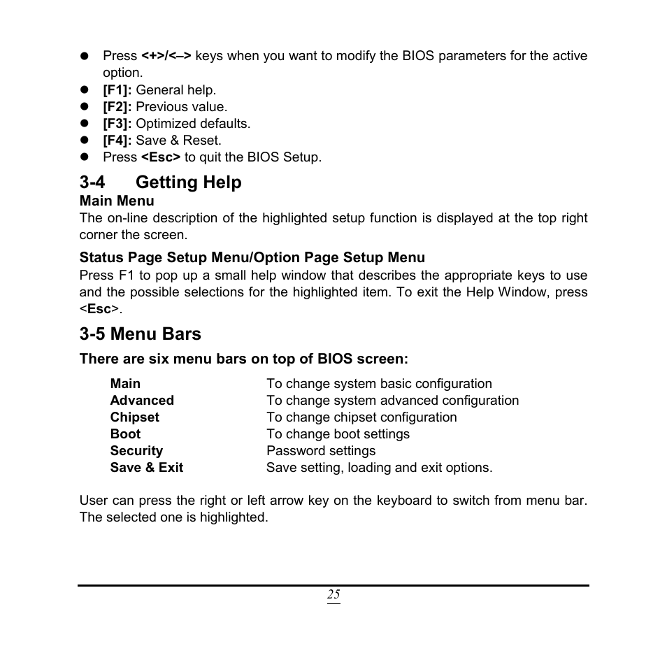 4 getting help, 5 menu bars | Jetway Computer NF9Q User Manual | Page 30 / 48