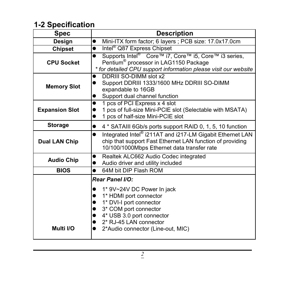 2 specification | Jetway Computer NF9Q User Manual | Page 7 / 48