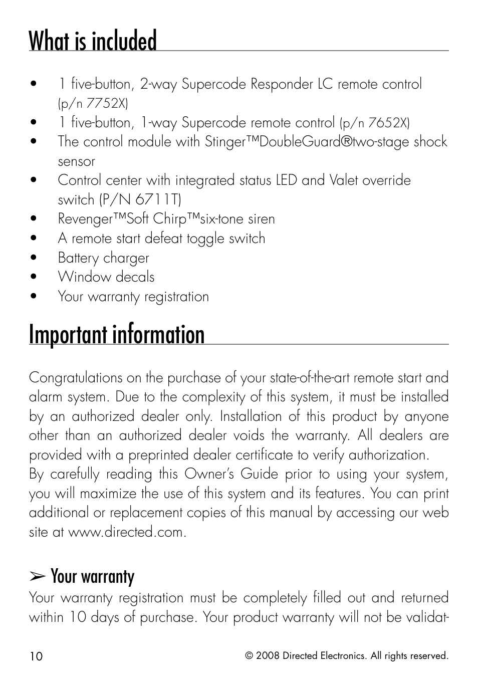 What is included, Important information, Your warranty | CLIFFORD Responder LC 50.7X User Manual | Page 10 / 60