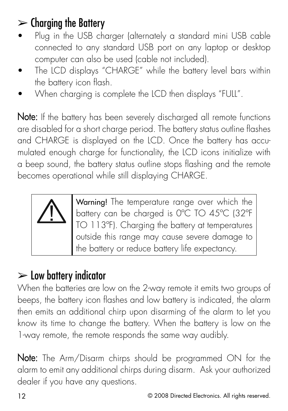 Charging the battery, Low battery indicator | CLIFFORD Responder LC 50.7X User Manual | Page 12 / 60