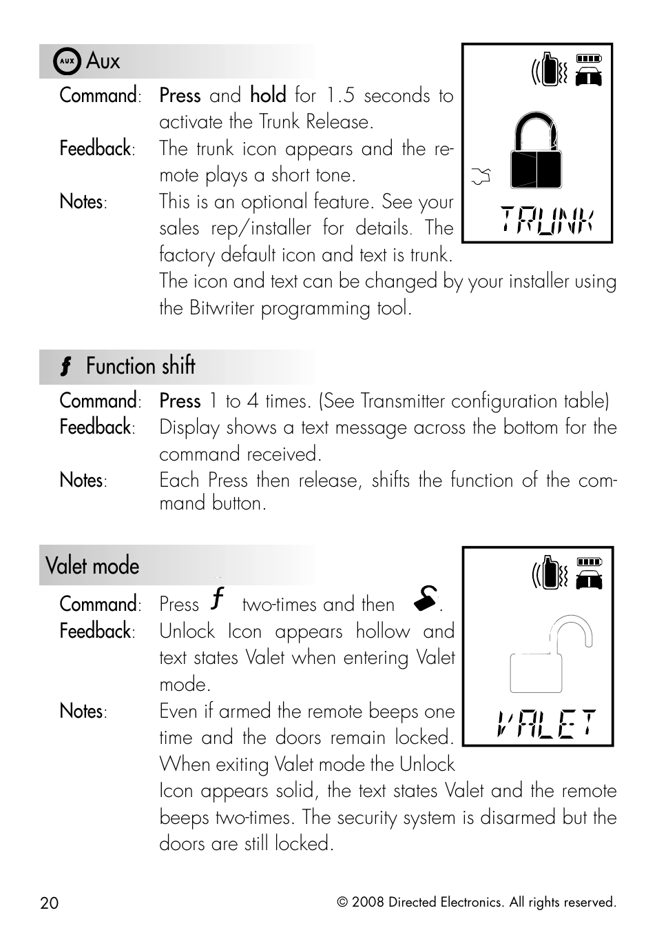 Function shift, Valet mode | CLIFFORD Responder LC 50.7X User Manual | Page 20 / 60