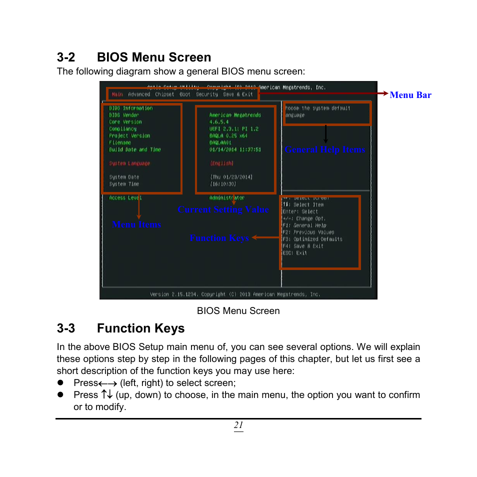 2 bios menu screen, 3 function keys | Jetway Computer NC9VL User Manual | Page 26 / 43