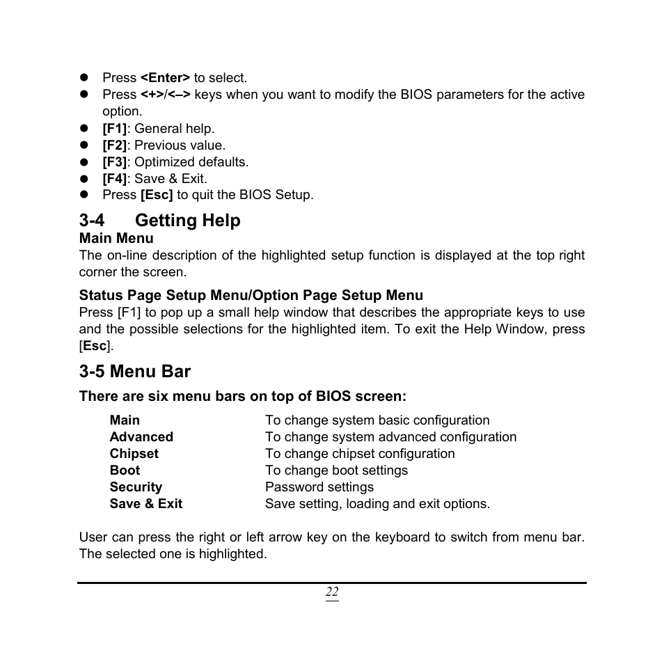 4 getting help, 5 menu bar | Jetway Computer NC9VL User Manual | Page 27 / 43
