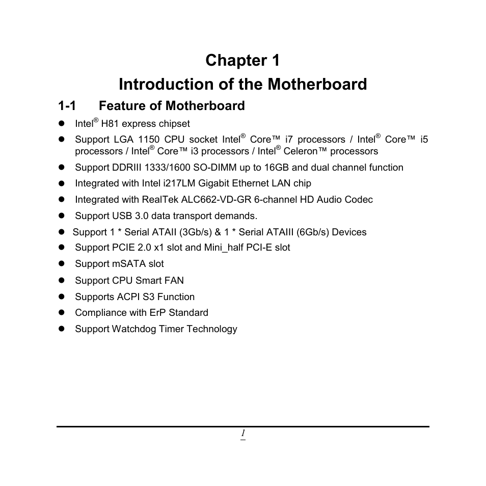 Chapter 1 introduction of the motherboard, 1 feature of motherboard | Jetway Computer NC9VL User Manual | Page 6 / 43