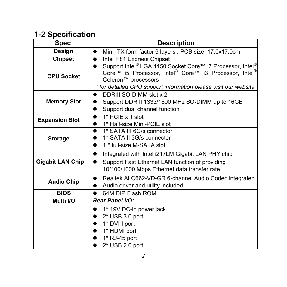 2 specification | Jetway Computer NC9VL User Manual | Page 7 / 43