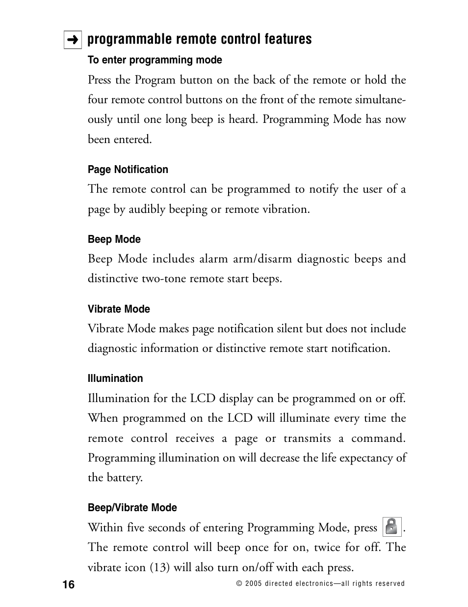 Programmable remote control features | CLIFFORD Model RSX3.5 User Manual | Page 19 / 57
