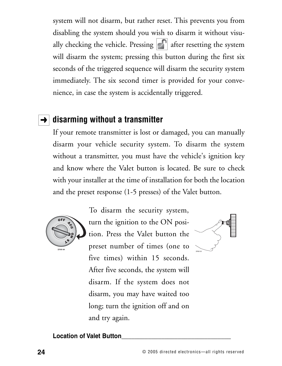 Disarming without a transmitter | CLIFFORD Model RSX3.5 User Manual | Page 27 / 57
