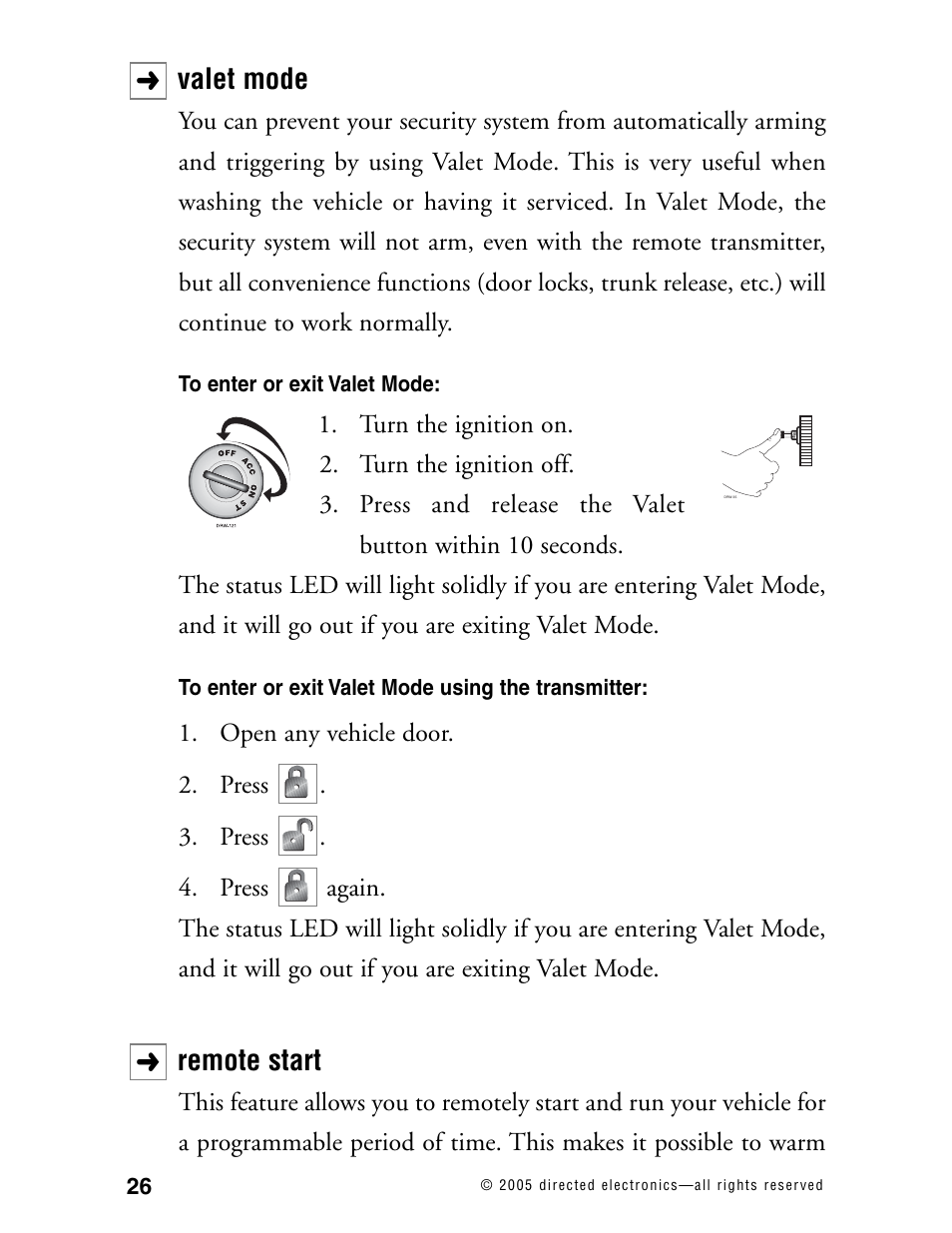 Valet mode, Remote start | CLIFFORD Model RSX3.5 User Manual | Page 29 / 57