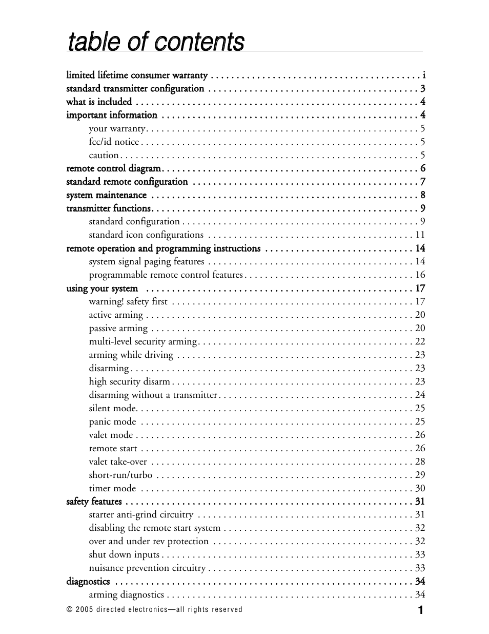 Tta ab blle e o off c co on ntte en nttss | CLIFFORD Model RSX3.5 User Manual | Page 4 / 57