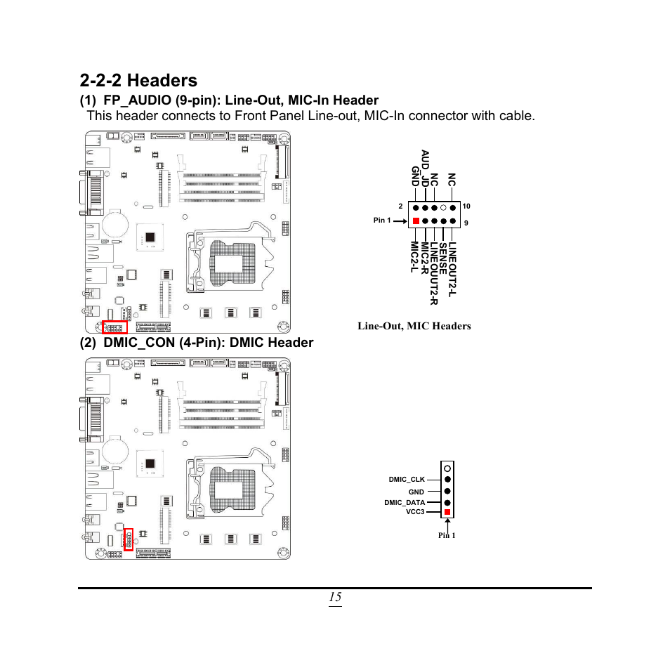 2-2 headers, 2) dmic_con (4-pin): dmic header | Jetway Computer NC9FL User Manual | Page 20 / 40