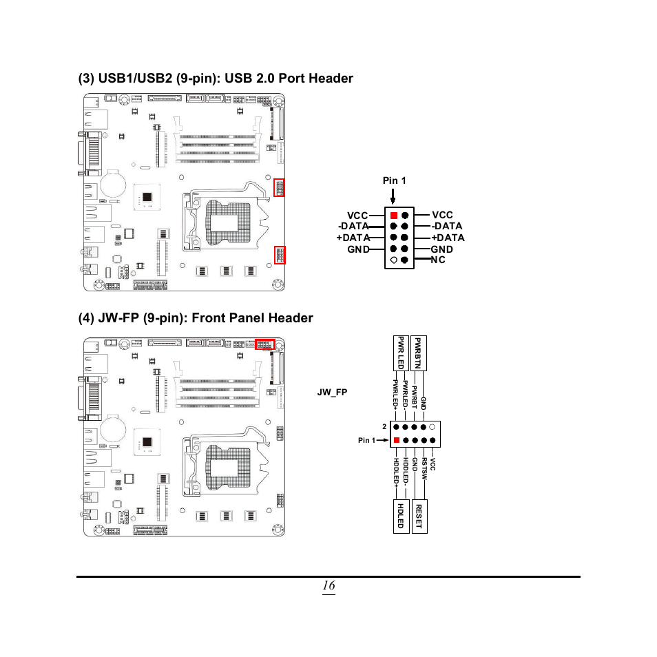 4) jw-fp (9-pin): front panel header | Jetway Computer NC9FL User Manual | Page 21 / 40