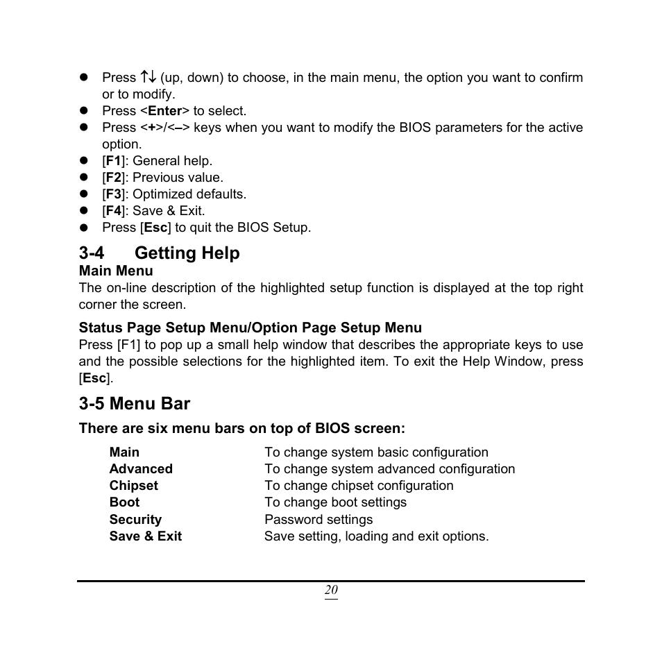 4 getting help, 5 menu bar | Jetway Computer NC9FL User Manual | Page 25 / 40