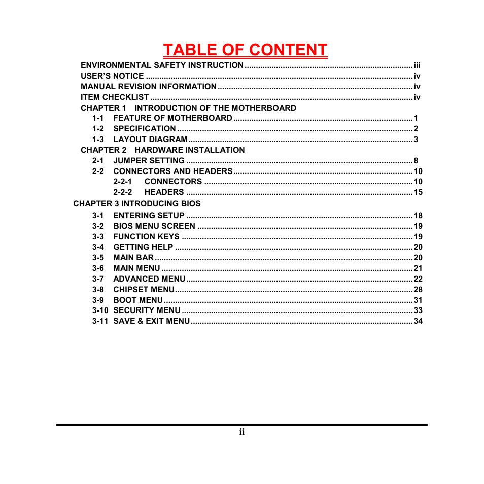 Table of content | Jetway Computer NC9FL User Manual | Page 3 / 40