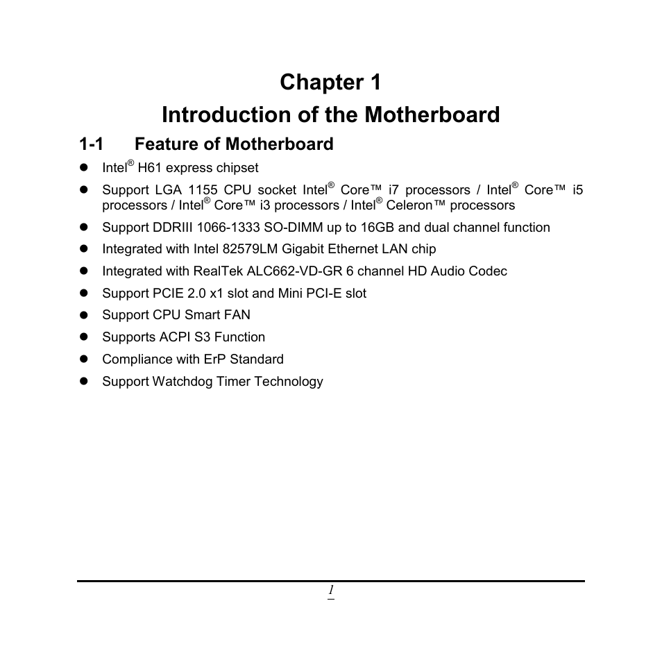 Chapter 1 introduction of the motherboard, 1 feature of motherboard | Jetway Computer NC9FL User Manual | Page 6 / 40