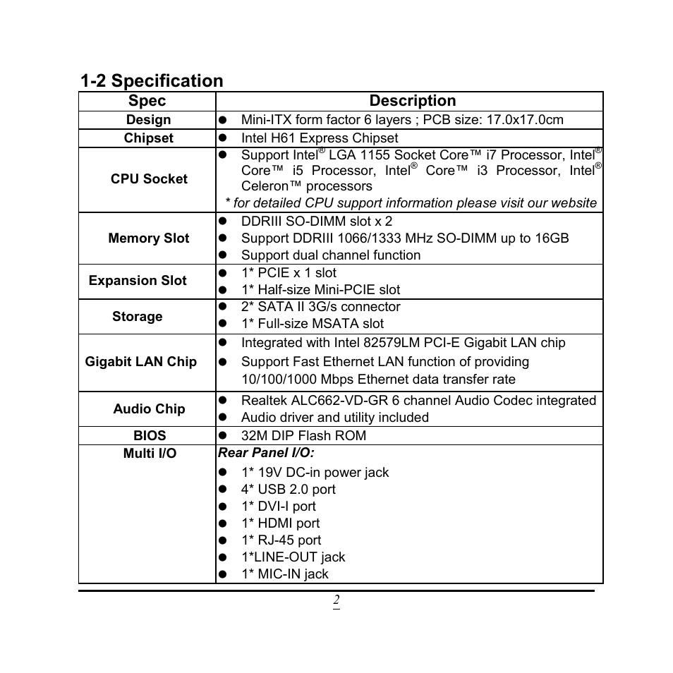 2 specification | Jetway Computer NC9FL User Manual | Page 7 / 40