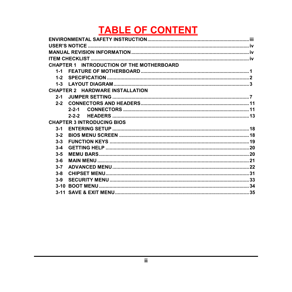 Table of content | Jetway Computer NF9HG User Manual | Page 3 / 40