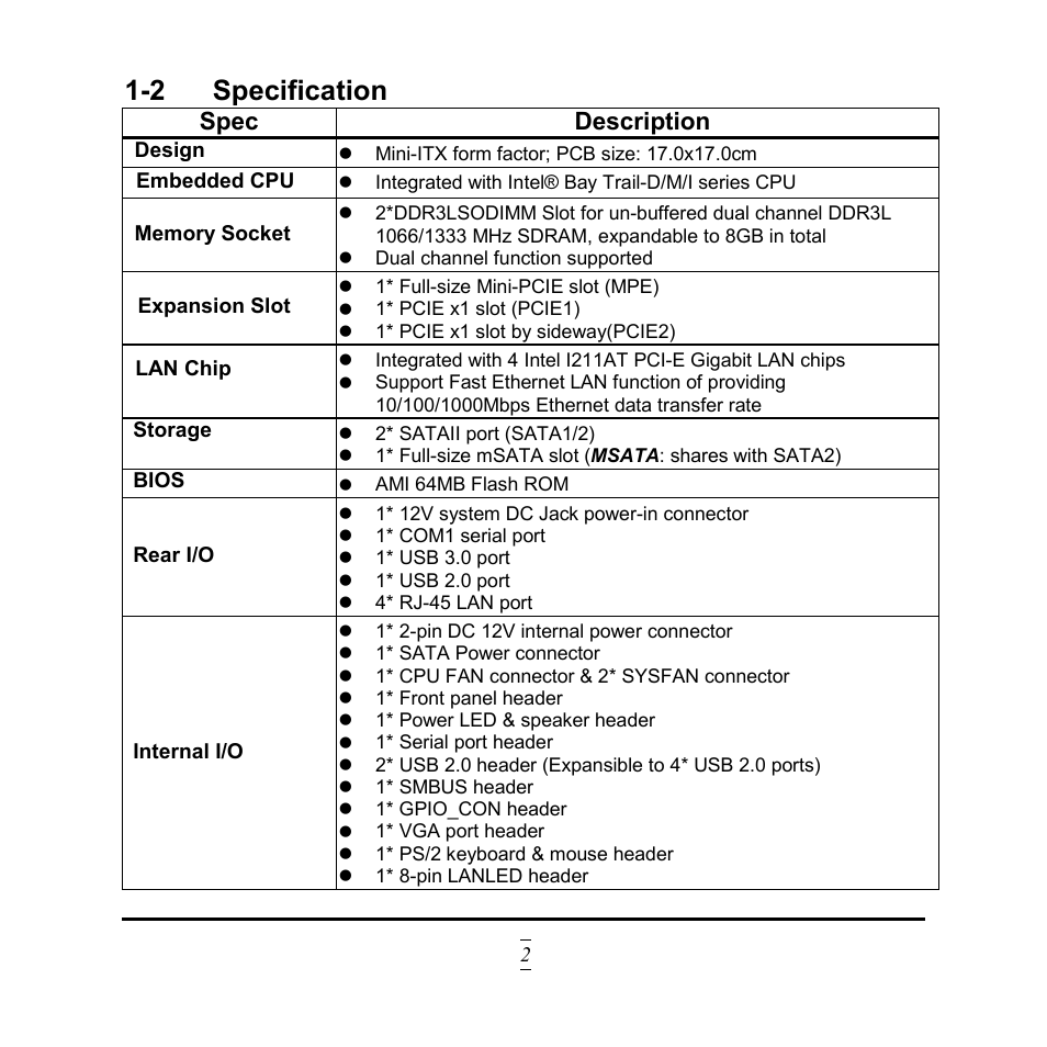 2 specification, Spec description | Jetway Computer NF9HG User Manual | Page 7 / 40