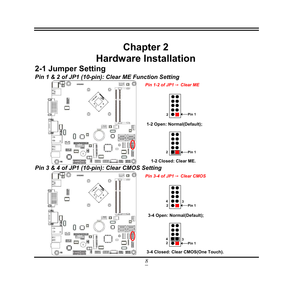Chapter 2, Hardware installation, 1 jumper setting | Chapter 2 hardware installation | Jetway Computer NF9W User Manual | Page 13 / 50