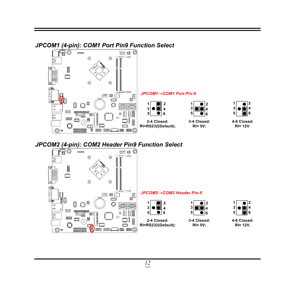 Jpcom2 (4-pin): com2 header pin9 function select | Jetway Computer NF9W User Manual | Page 17 / 50