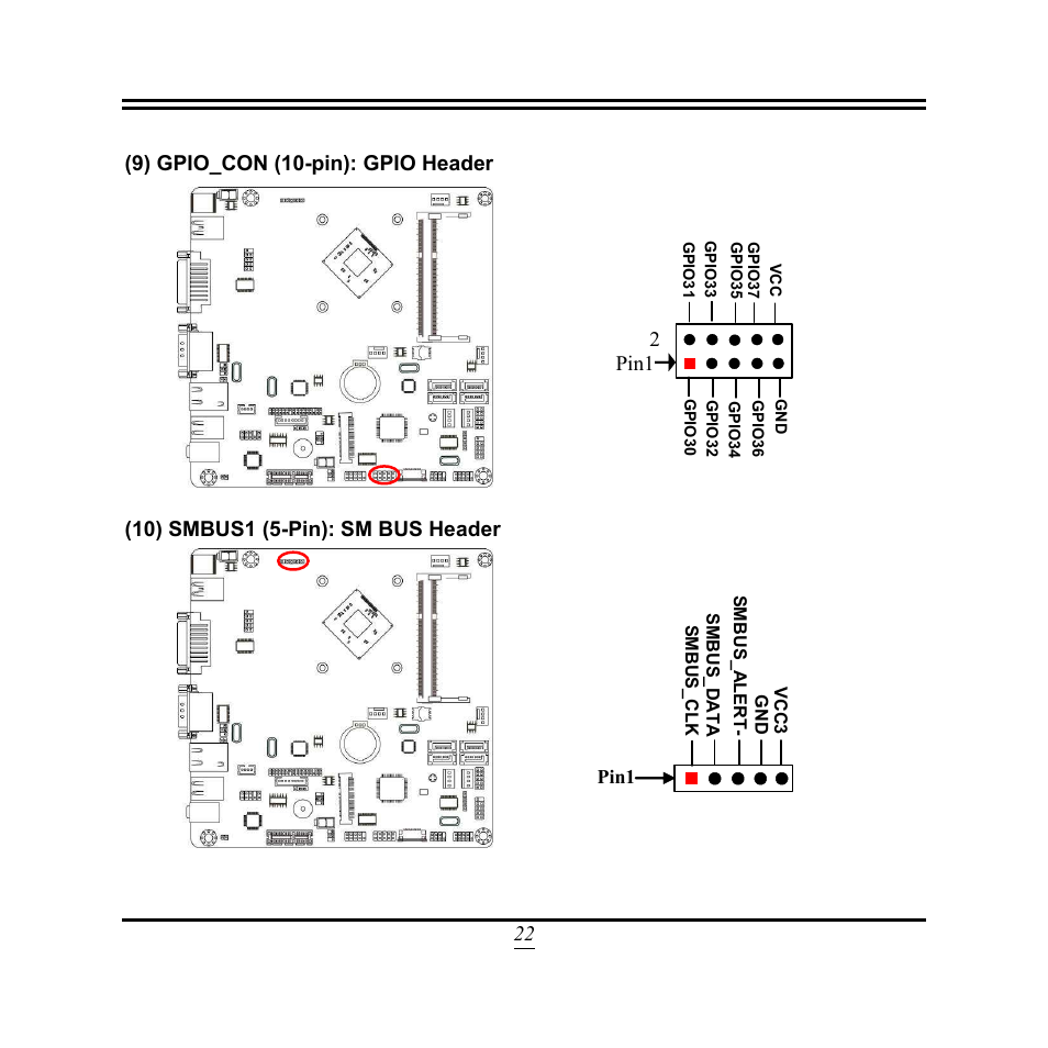 Pin1 2, 10) smbus1 (5-pin): sm bus header | Jetway Computer NF9W User Manual | Page 27 / 50