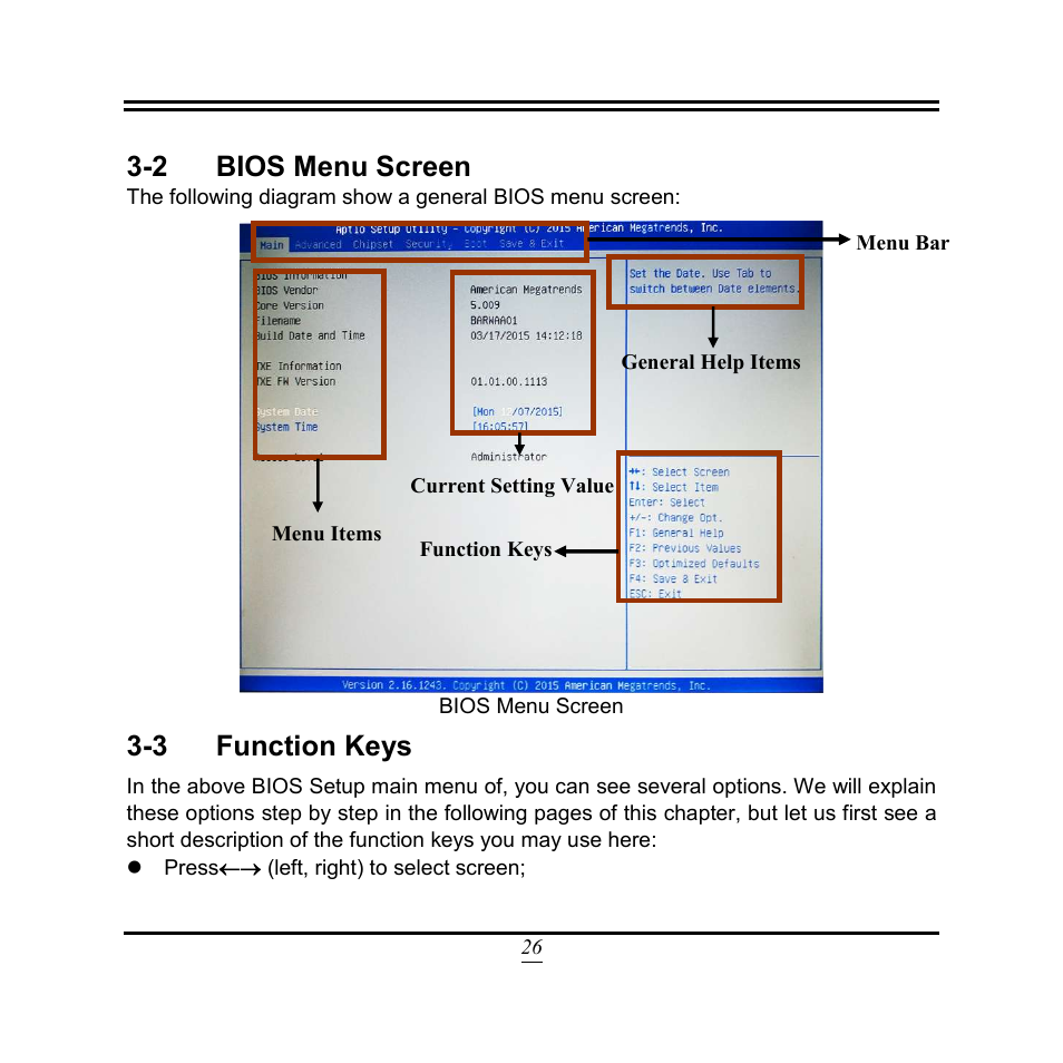 2 bios menu screen, 3 function keys | Jetway Computer NF9W User Manual | Page 31 / 50