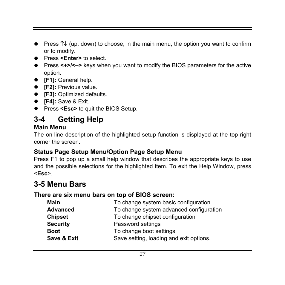 4 getting help, 5 menu bars | Jetway Computer NF9W User Manual | Page 32 / 50
