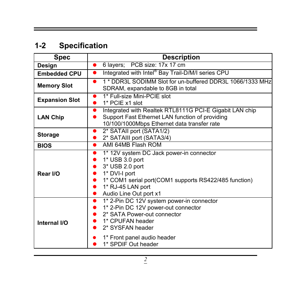 2 specification, Spec, Description | Jetway Computer NF9W User Manual | Page 7 / 50