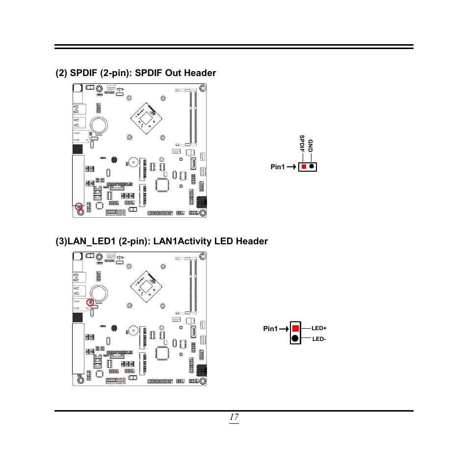 17 (2) spdif (2-pin): spdif out header, 3)lan_led1 (2-pin): lan1activity led header | Jetway Computer NF9VT User Manual | Page 22 / 50