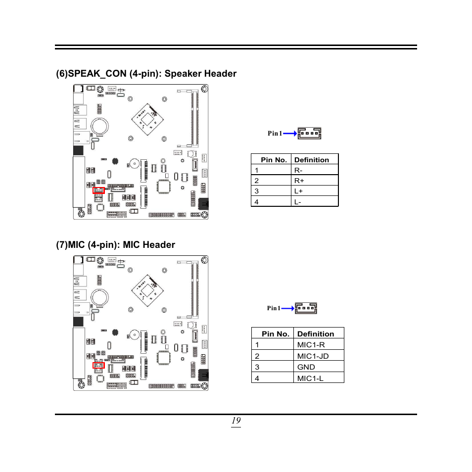 19 (6)speak_con (4-pin): speaker header, 7)mic (4-pin): mic header | Jetway Computer NF9VT User Manual | Page 24 / 50