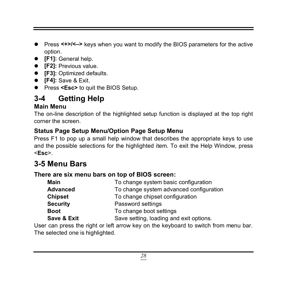 4 getting help, 5 menu bars | Jetway Computer NF9VT User Manual | Page 33 / 50