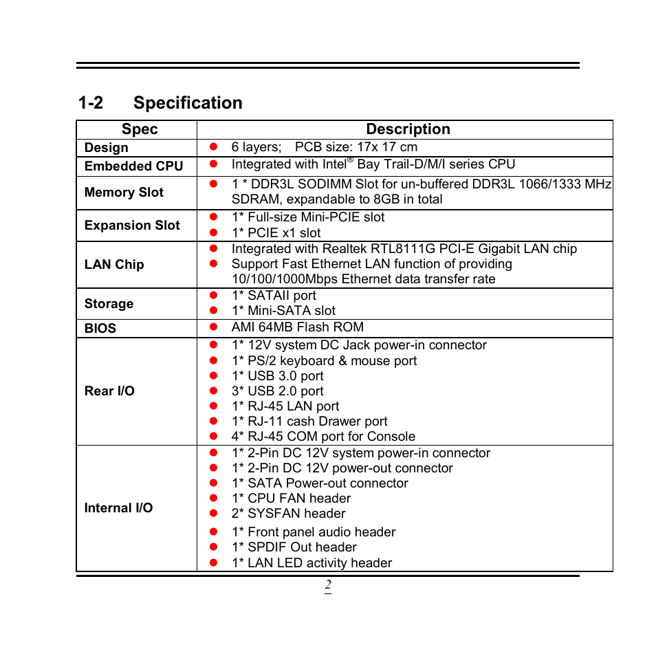 2 specification, Spec, Description | Jetway Computer NF9VT User Manual | Page 7 / 50