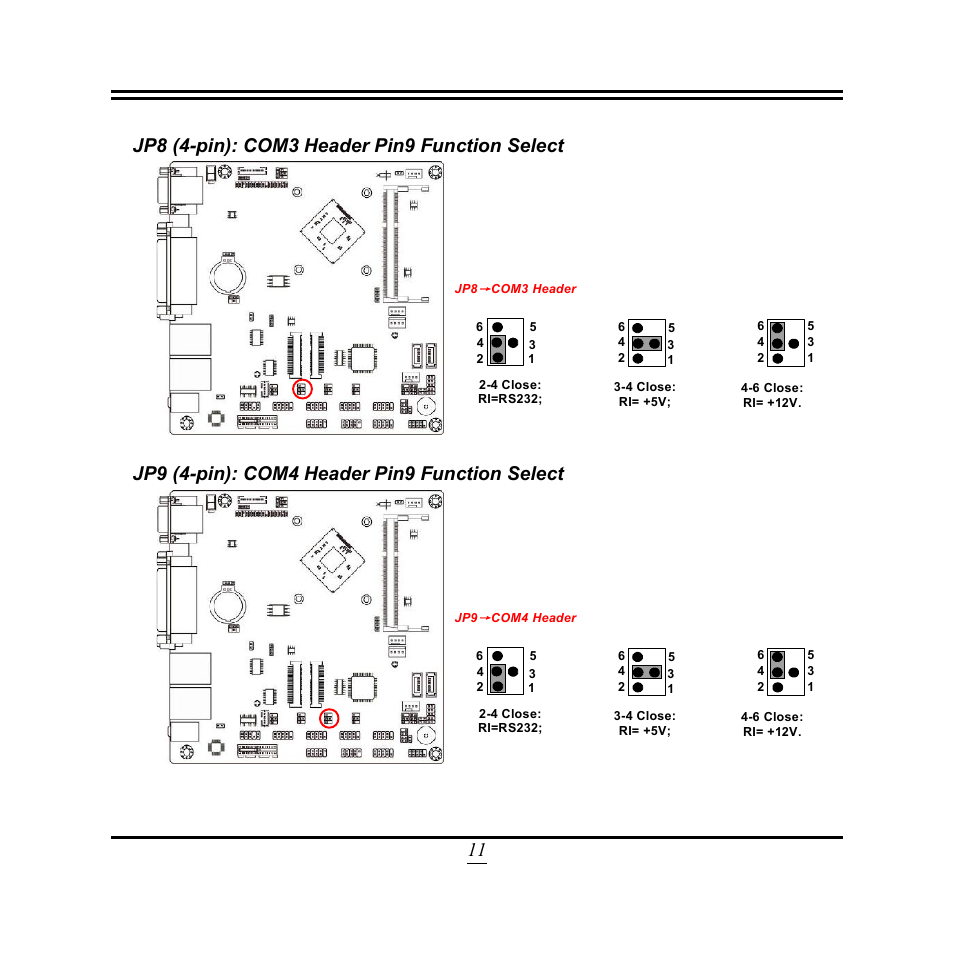 Jp9 (4-pin): com4 header pin9 function select | Jetway Computer NF9U User Manual | Page 16 / 52