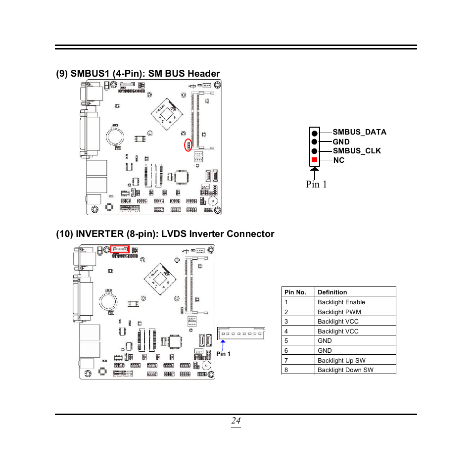 Pin 1, 10) inverter (8-pin): lvds inverter connector | Jetway Computer NF9U User Manual | Page 29 / 52
