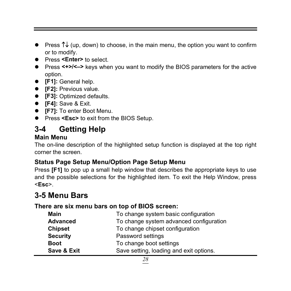 4 getting help, 5 menu bars | Jetway Computer NF9U User Manual | Page 33 / 52