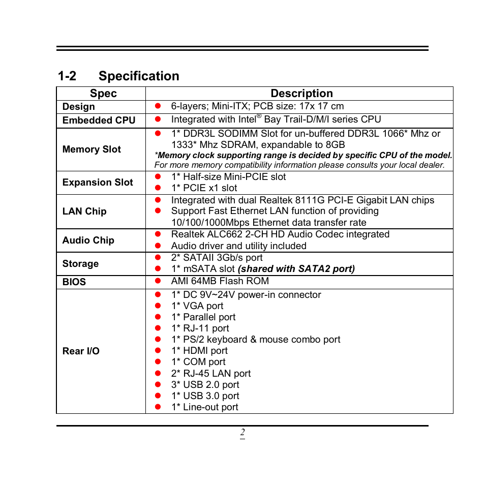 2 specification, Spec, Description | Jetway Computer NF9U User Manual | Page 7 / 52